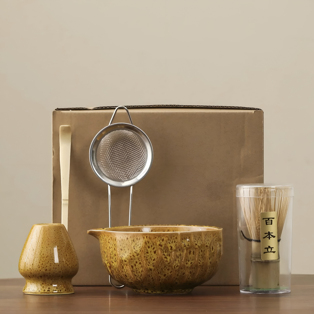 5-piece matcha set with handmade ceramic bowl and bamboo accessories