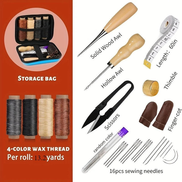 Leather Sewing Kit with Waxed Thread and Precision Needles