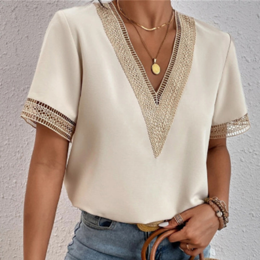 Slim Fit Lace V-Neck T-Shirt for Women