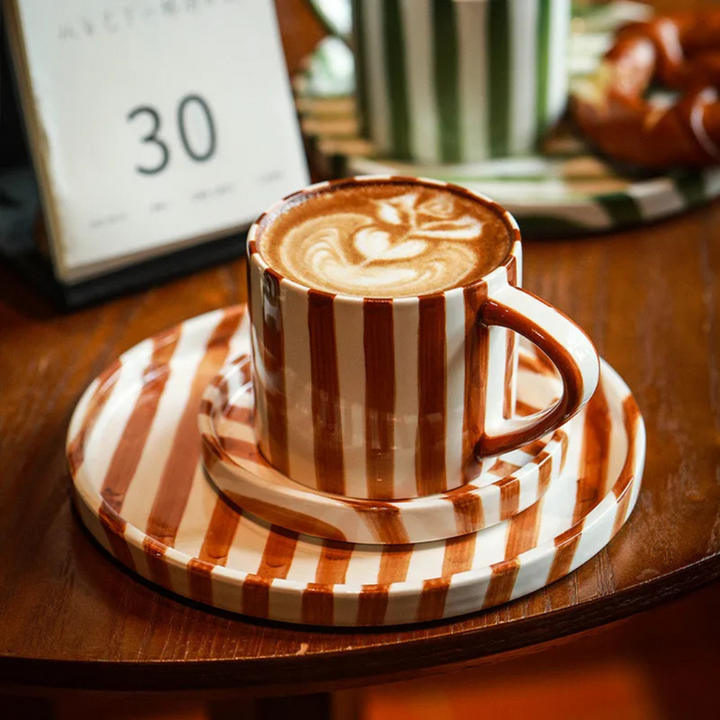 RetroChic Ceramic Coffee Set | Hand-Painted Cup and Saucer for Sophisticated Drink Moments