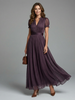 Women's Maxi Dress with Pleated Waist and Sheer Sleeves