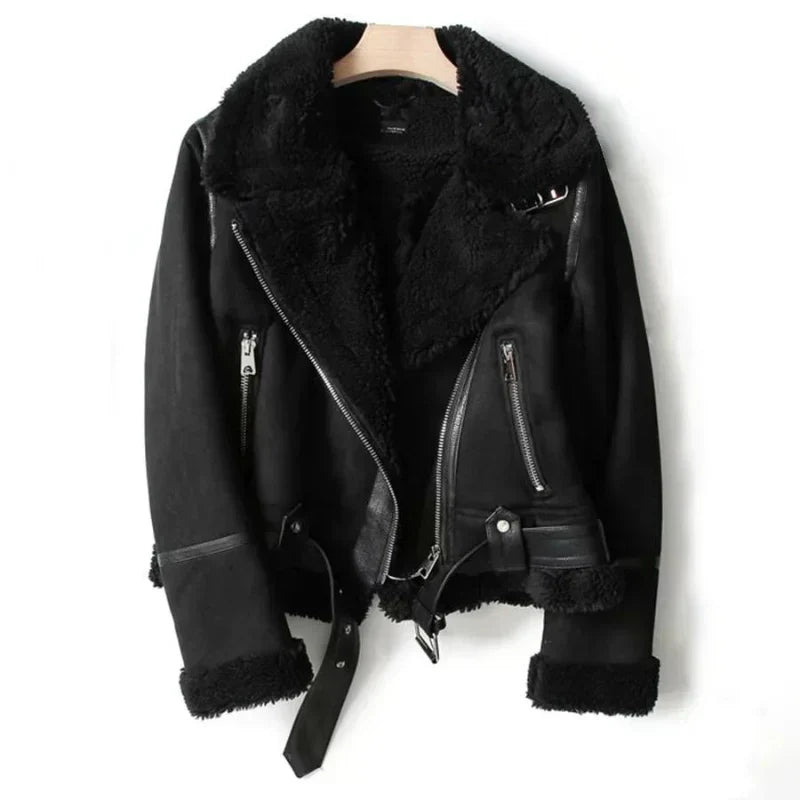 Women's Leather Jacket with Sherpa Lining - Naomi