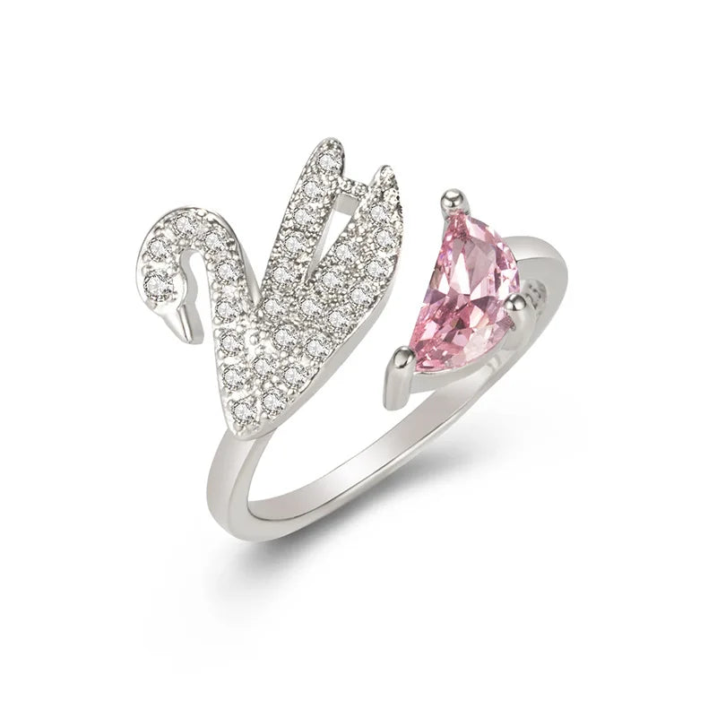 Swan Crystal Ring - Adjustable Rose Gold