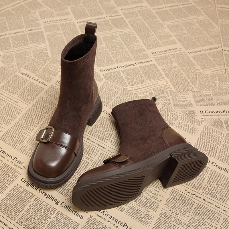 Suede comfort boots with leather trim
