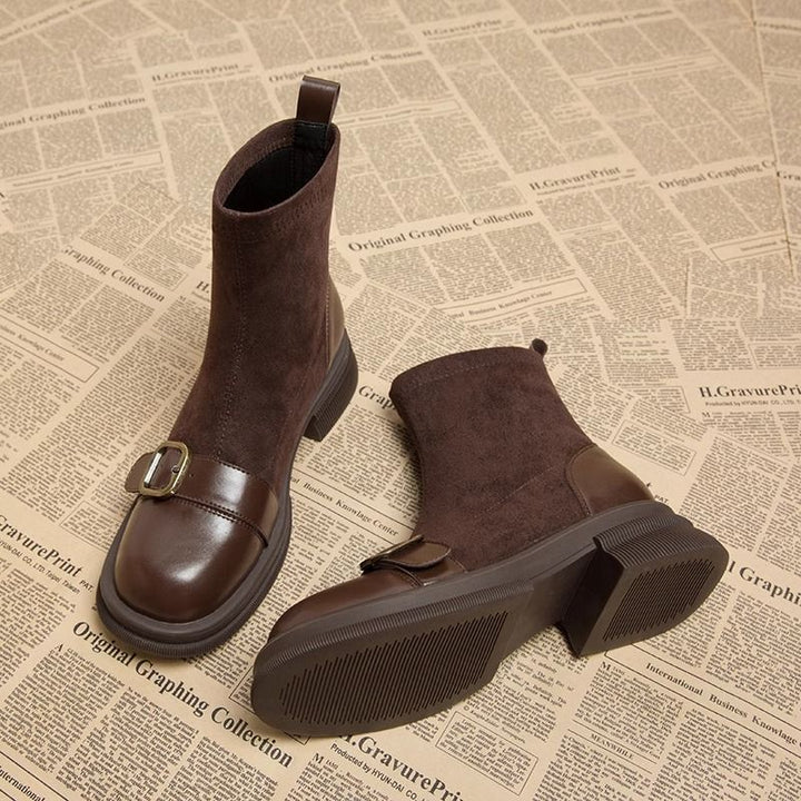 Suede comfort boots with leather trim