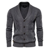 Men's Cable Knit V-Neck Cardigan with Shawl Collar
