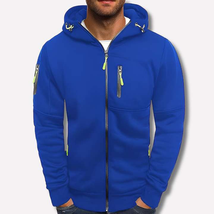 Men's zip-up hoodie with hood – jacquard polyester, relaxed fit