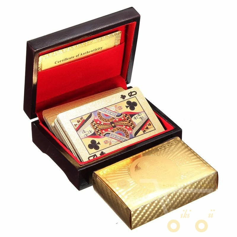 24K Gold-Plated Playing Cards with Wooden Box