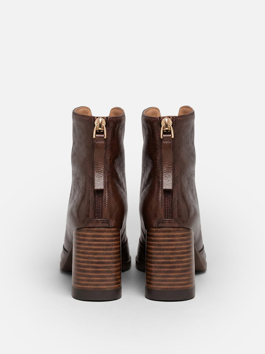 Women's Zip-Up Leather Ankle Boots with Block Heel