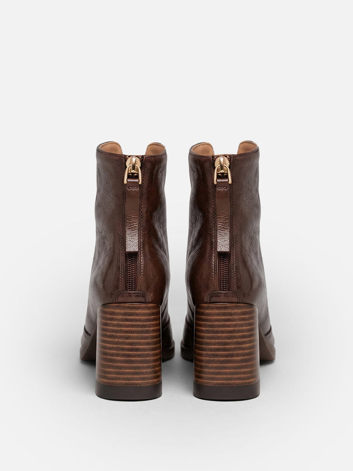Women's Zip-Up Leather Ankle Boots with Block Heel
