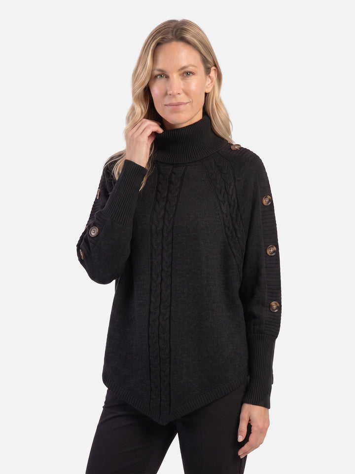 Women's Cable Knit Roll-Neck Jumper with Buttons
