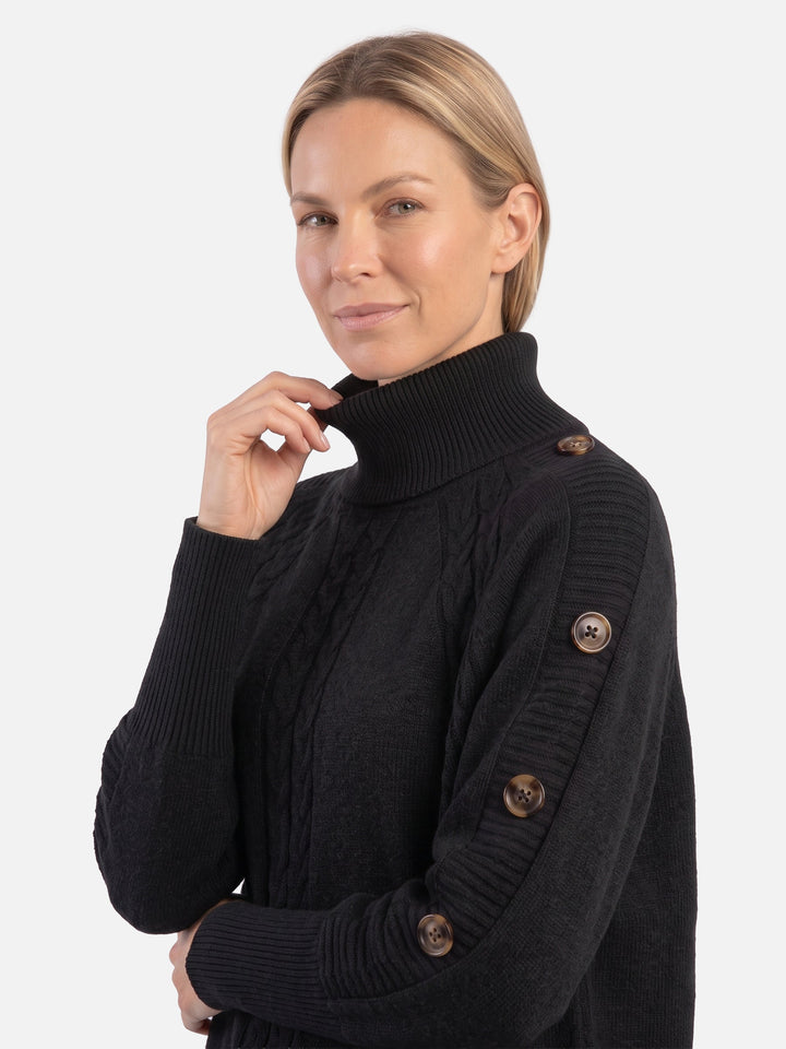 Women's Cable Knit Roll-Neck Jumper with Buttons