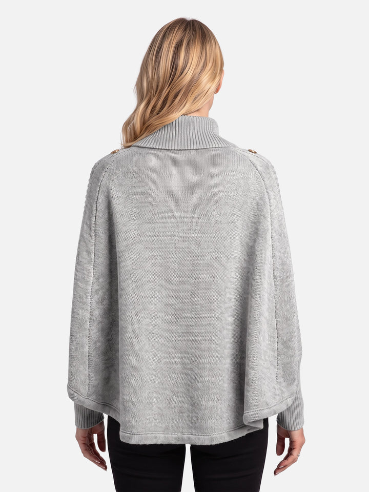 Women's Cable Knit Roll-Neck Jumper with Buttons