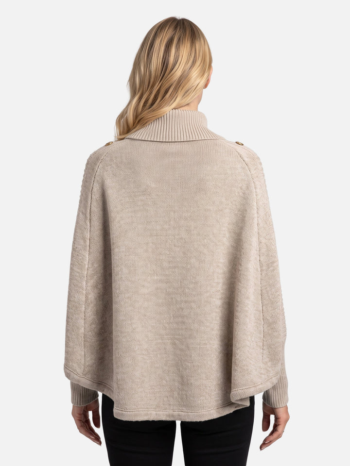 Women's Cable Knit Roll-Neck Jumper with Buttons