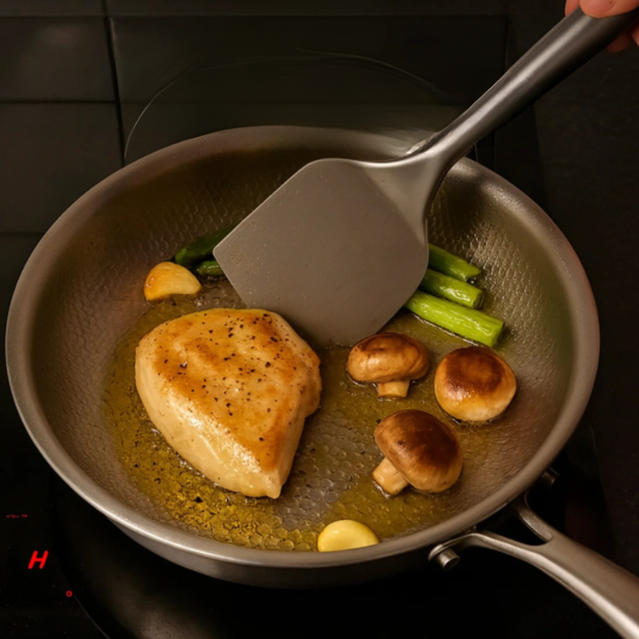 Titanium Induction Cookware with Hammered Finish – Durable and Stylish Pans in Metallic Silver