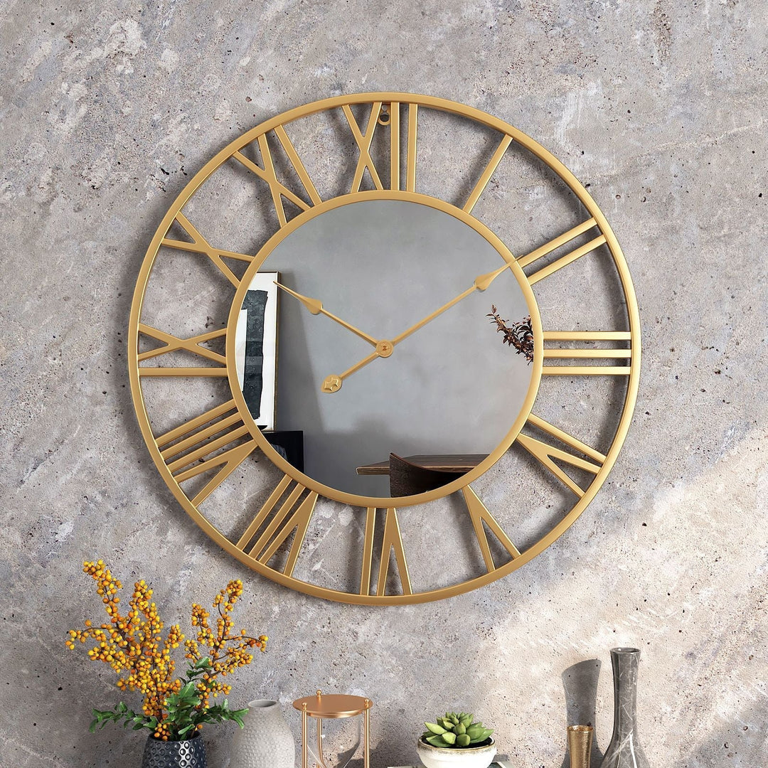Large Vintage Metal Wall Clock with Mirror, 39cm