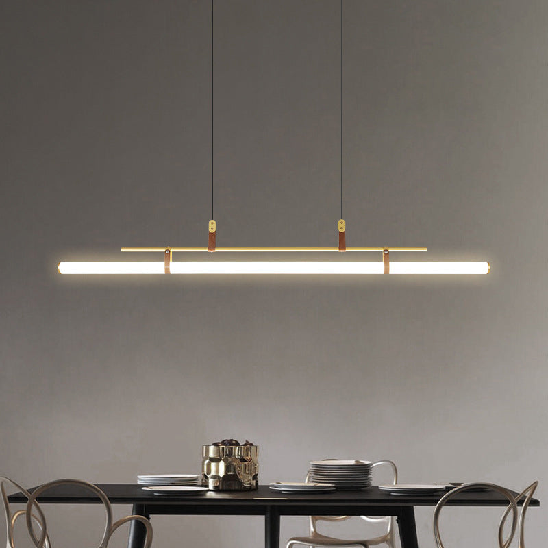 Inari Modern Linear Metal Chandelier, Black/Gold