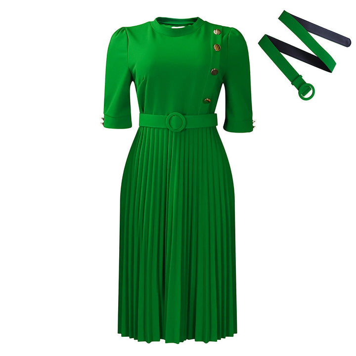 Pleated Effortless V Neck Dress
