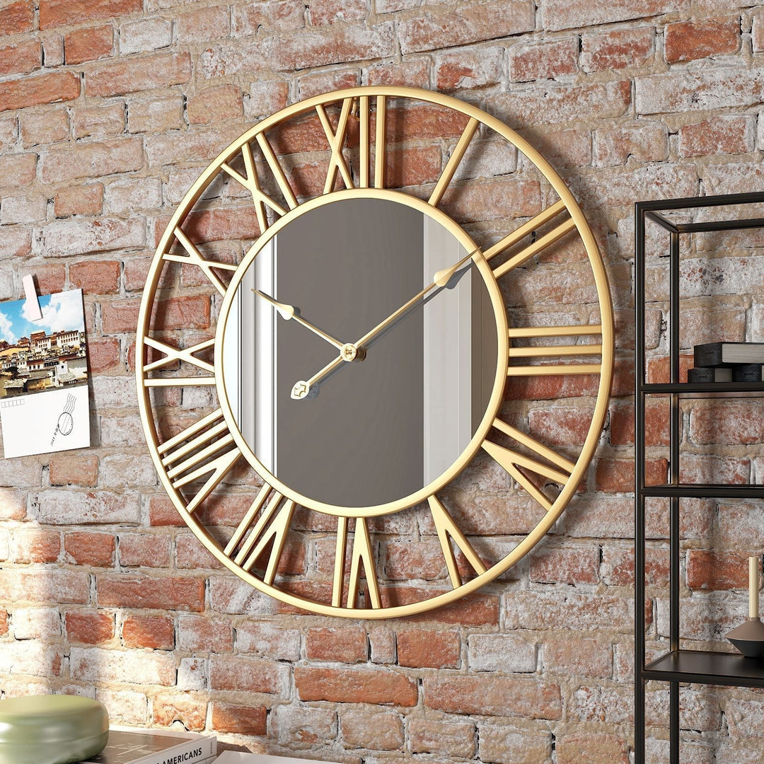 Large Vintage Metal Wall Clock with Mirror, 39cm