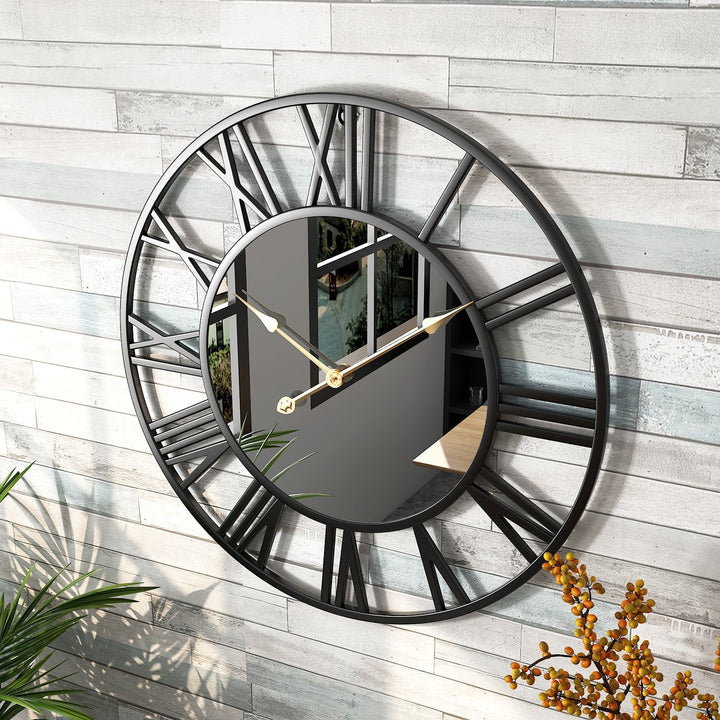 Large Vintage Metal Wall Clock with Mirror, 39cm