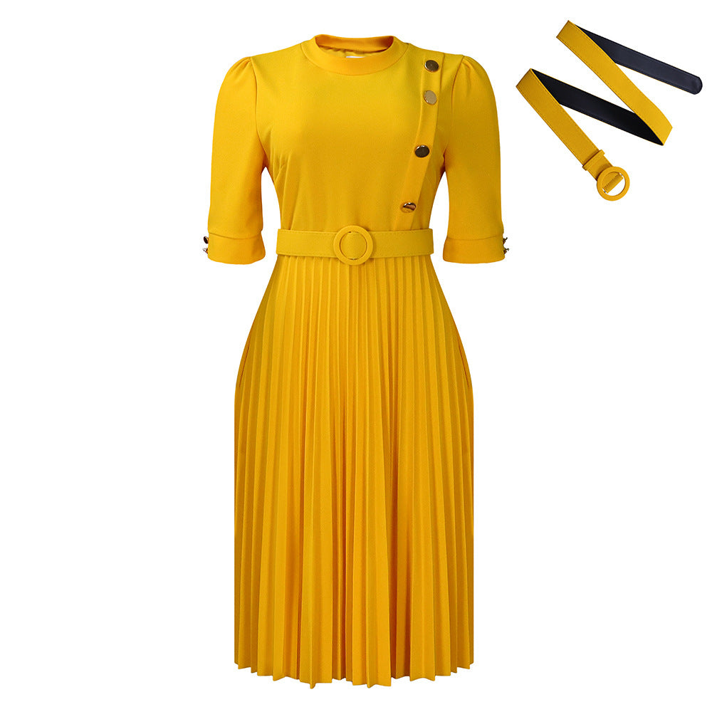 Pleated Effortless V Neck Dress
