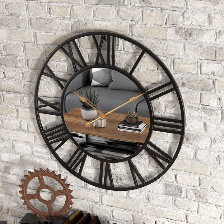 Large Vintage Metal Wall Clock with Mirror, 39cm