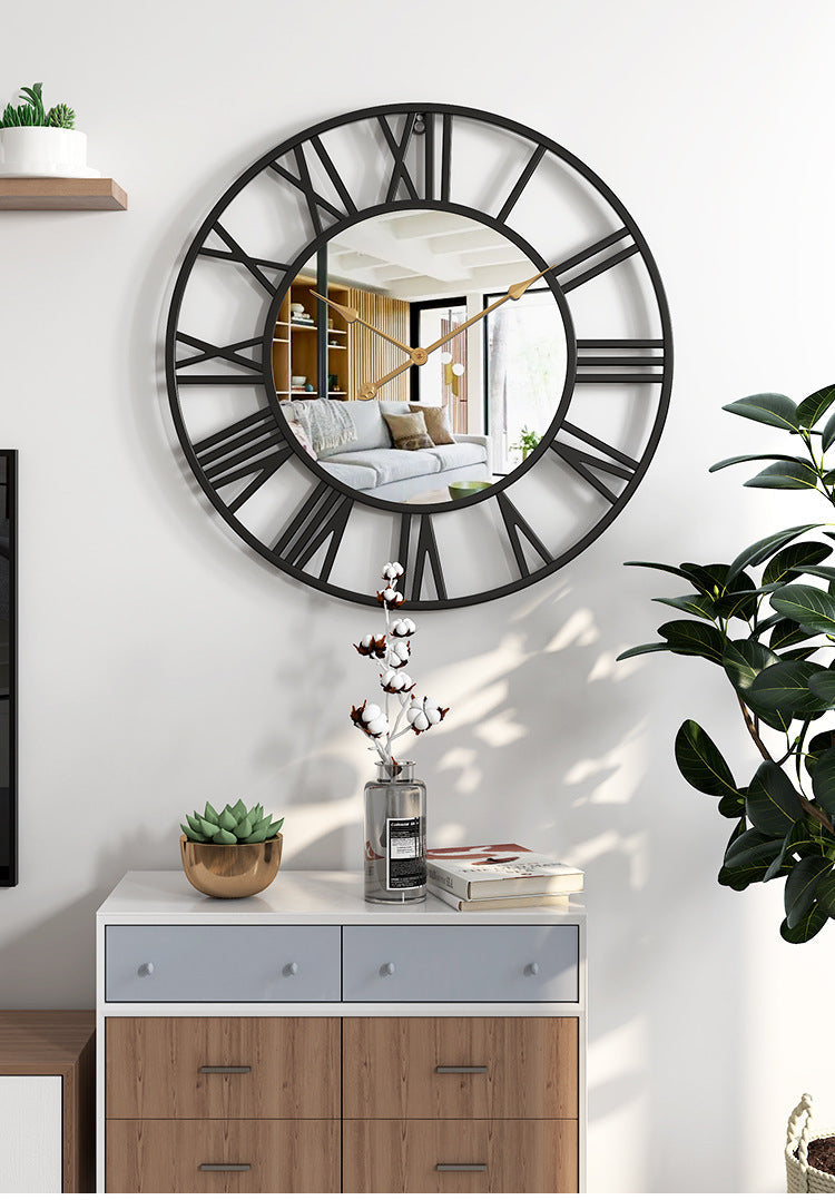 Large Vintage Metal Wall Clock with Mirror, 39cm