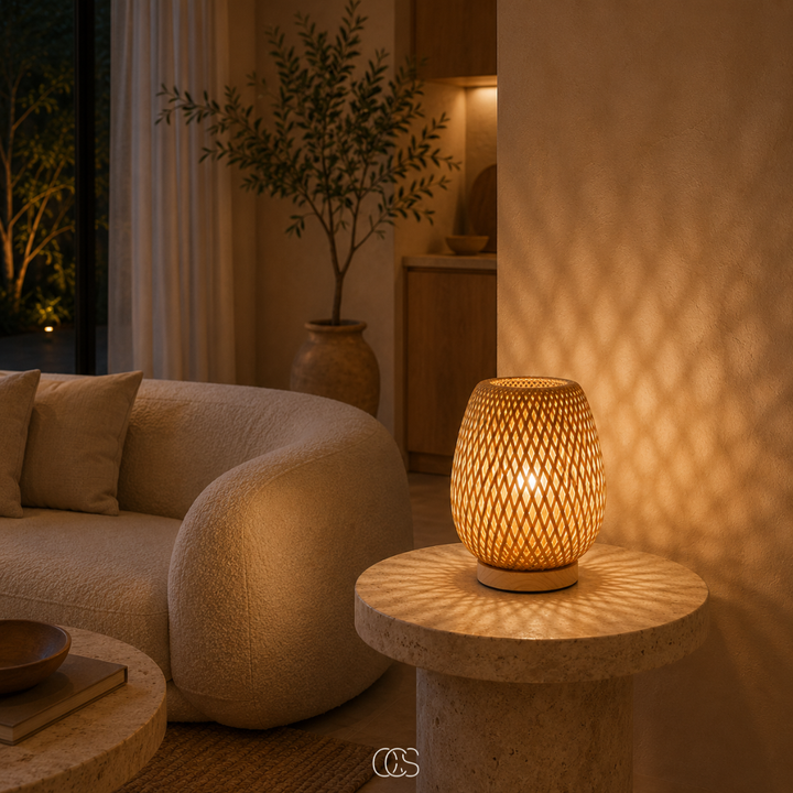 Cordless Bamboo Table Lamp - Scandinavian Dimmable LED with 3 Light Colours
