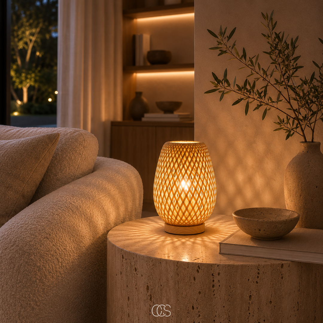 Cordless Bamboo Table Lamp - Scandinavian Dimmable LED with 3 Light Colours