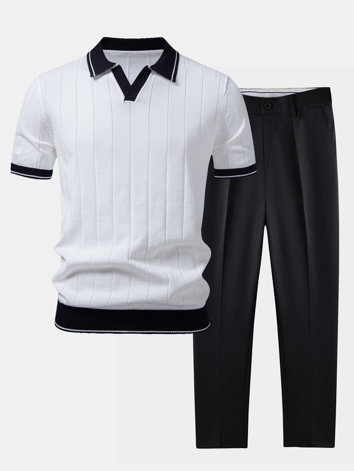 Men's ribbed polo shirt & tapered trousers – smart-casual set