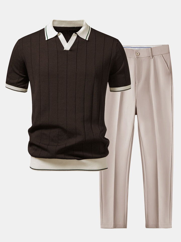 Men's ribbed polo shirt & tapered trousers – smart-casual set