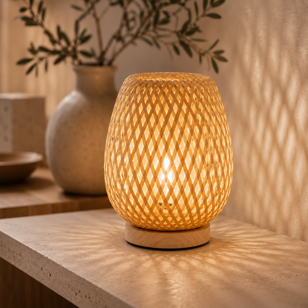 Cordless Bamboo Table Lamp - Scandinavian Dimmable LED with 3 Light Colours