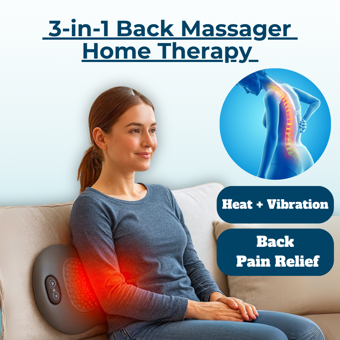 Back Massager with Heat and Vibration, Lumbar Support for Sciatica Relief, Lower Back Pain and Posture Correction – 3-in-1 Home Therapy