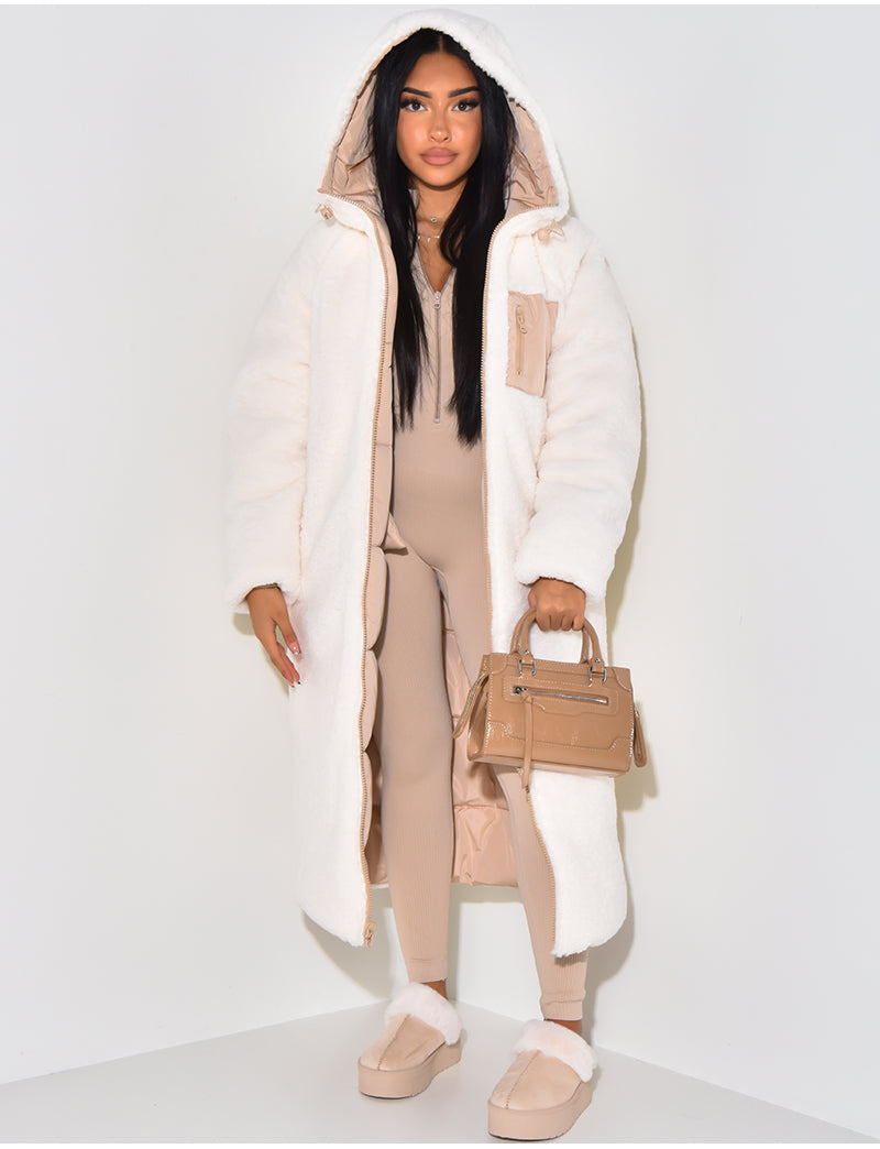 Women's Reversible Long Puffer Coat with Hood, Ankle-Length