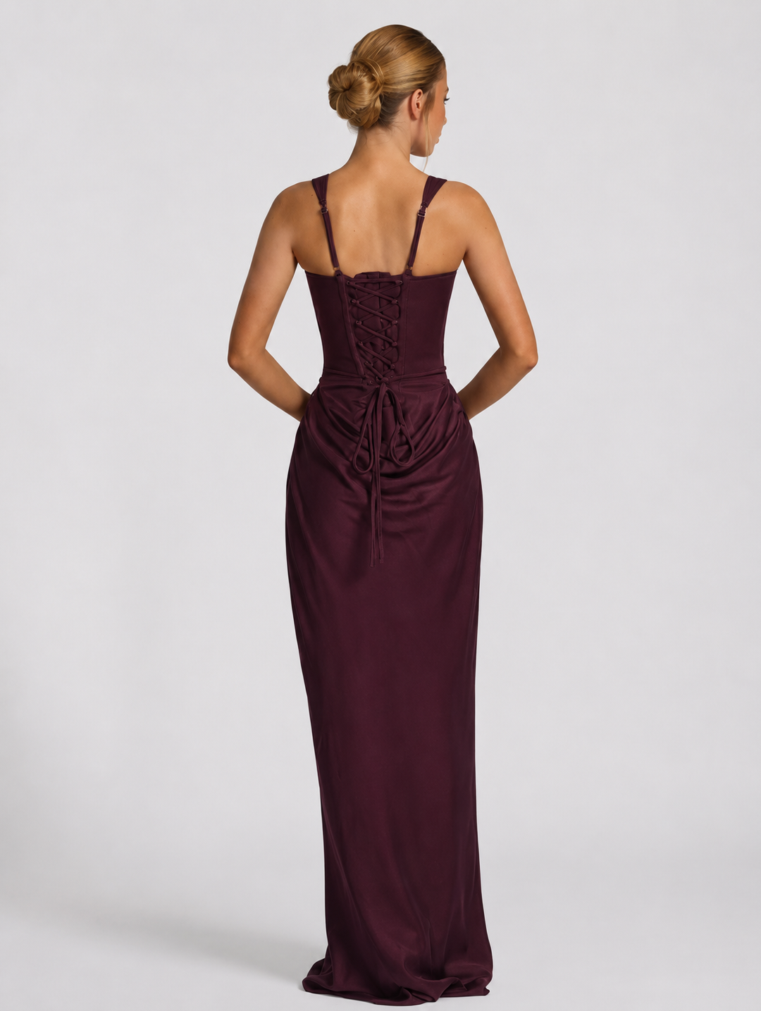 Corset Maxi Dress with Draped Skirt and Lace-Up Back