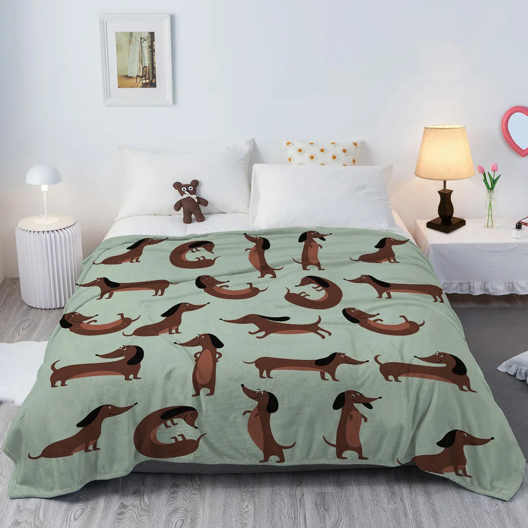 DoxiDream Fleece Blanket | Soft Flannel | Dachshund Print | Sofa & Bed