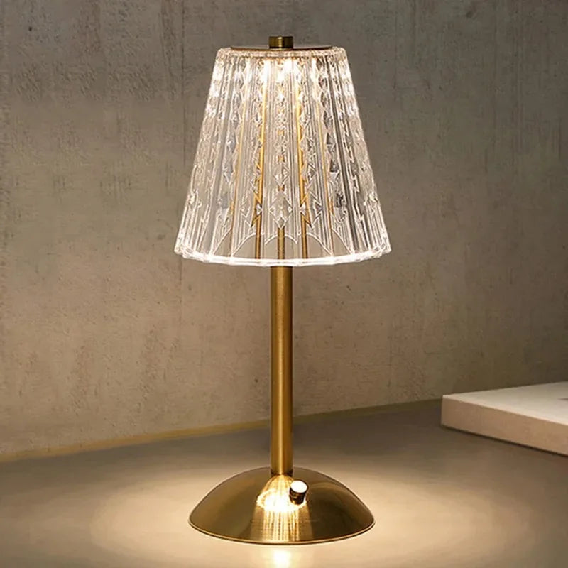 Elegant LED Table Lamp with Crystal Shade and Gold Finish – Touch Switch
