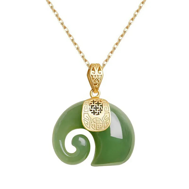 Hetian Jade Elephant Pendant Necklace – Gold-Plated Chain for Women