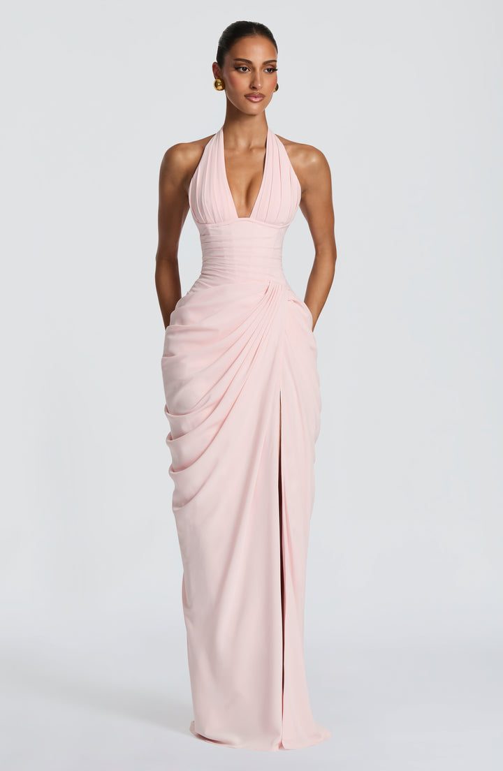 Linde Halterneck Maxi Dress with Corset Bodice and Chiffon Skirt