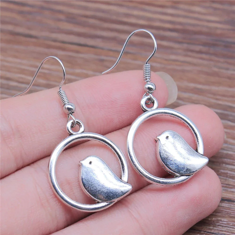 Vintage Bird Charm Dangle Earrings – Handmade Boho Jewellery