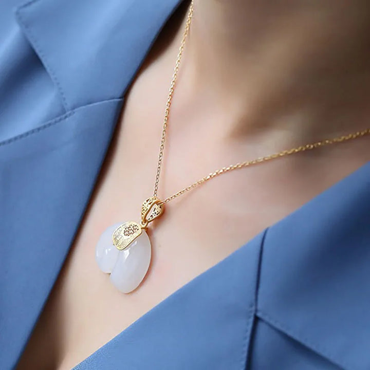 Hetian Jade Elephant Pendant Necklace – Gold-Plated Chain for Women