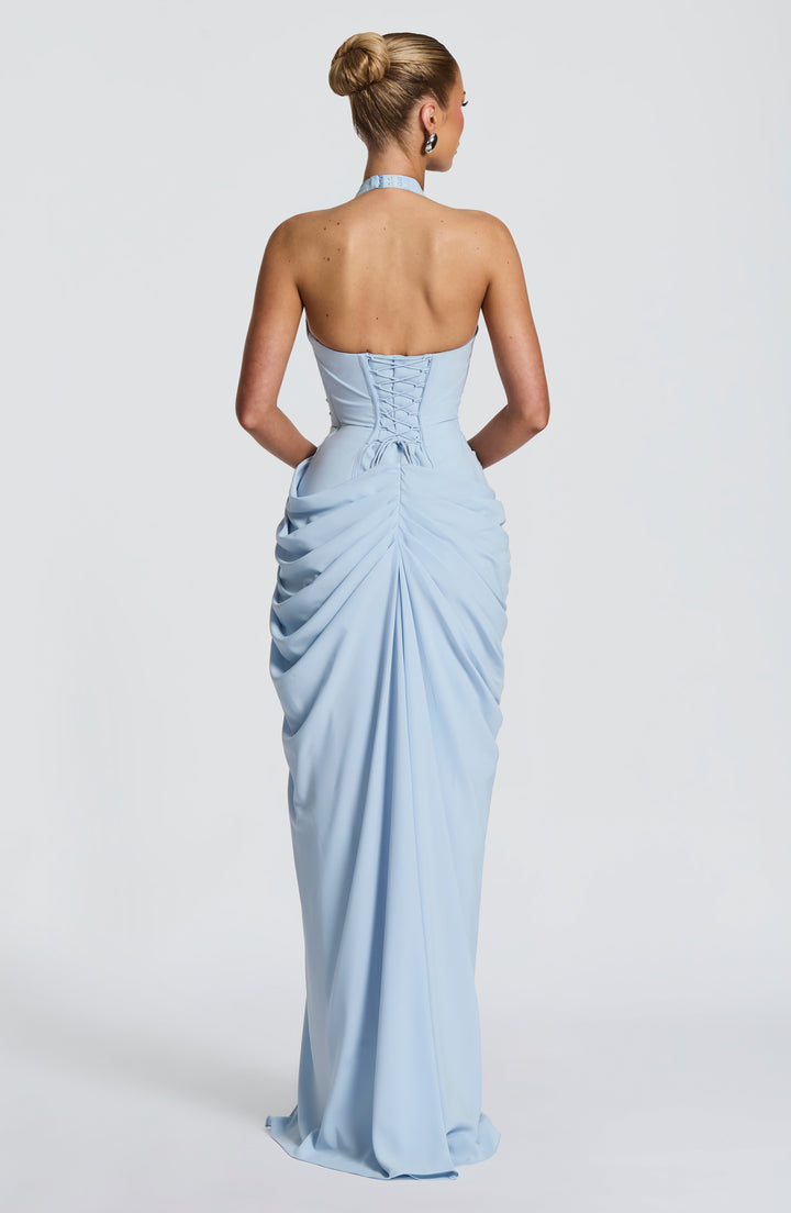 Linde Halterneck Maxi Dress with Corset Bodice and Chiffon Skirt