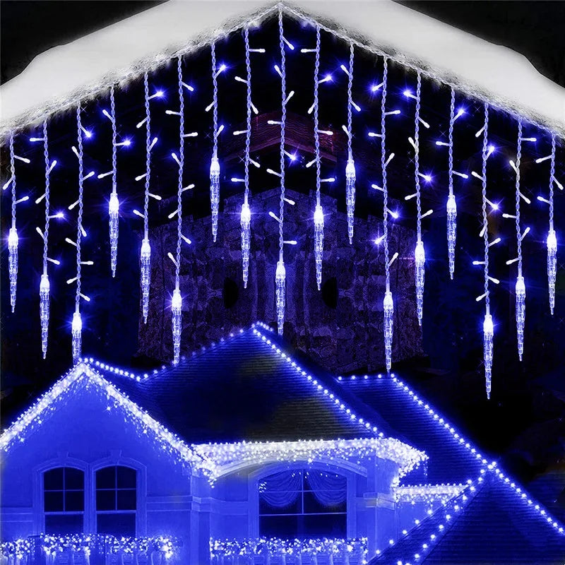 LED-Lichterkette in Eiszapfenform | 8 Modi | Festliche Winterlichtervorhang | Weihnachts- und Silvesterdekoration 2025 | EU-Stecker