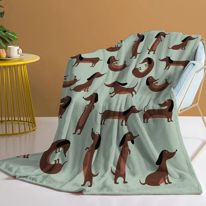 DoxiDream Fleece Blanket | Soft Flannel | Dachshund Print | Sofa & Bed