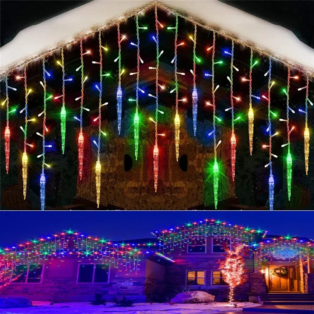 LED-Lichterkette in Eiszapfenform | 8 Modi | Festliche Winterlichtervorhang | Weihnachts- und Silvesterdekoration 2025 | EU-Stecker