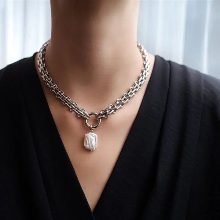 Baroque Freshwater Pearl Necklace with Gold and Silver Chain