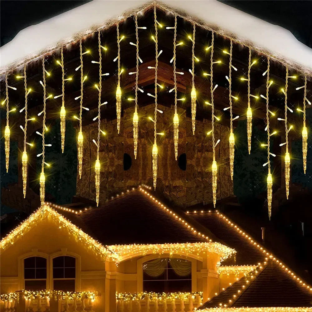 LED-Lichterkette in Eiszapfenform | 8 Modi | Festliche Winterlichtervorhang | Weihnachts- und Silvesterdekoration 2025 | EU-Stecker