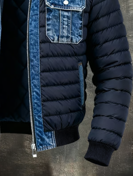 Men's Denim Jacket with Stand Collar and Front Zip, Blue