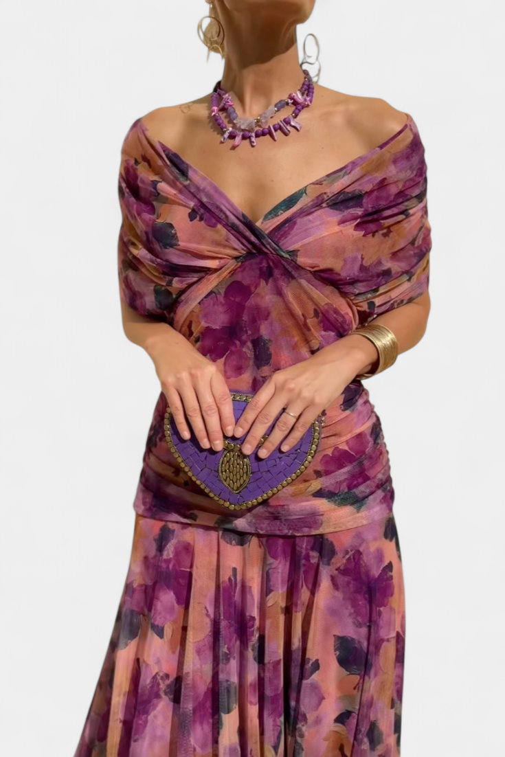 Long, elegant, flowing women's dress – V-neckline, refined design