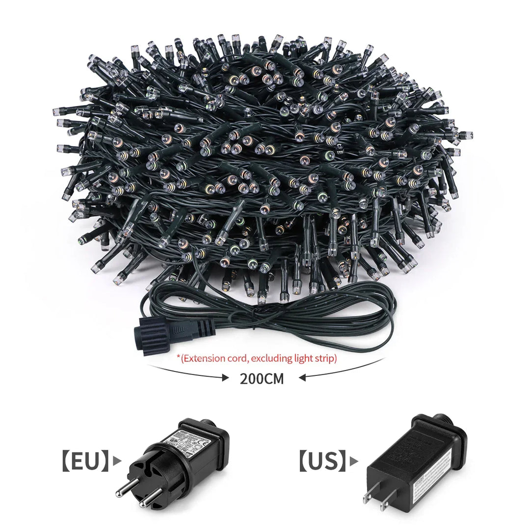 LuminaraX | LED-Lichterkette Außen 24V | 8 Beleuchtungsmodi | Wasserdicht IP65 | 10–100 m | Für Garten, Haus und Weihnachtsdekoration